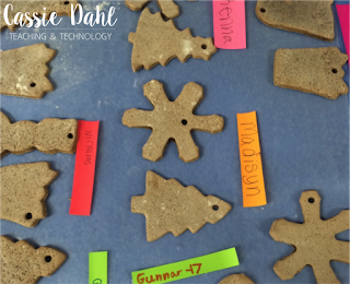 These cookie cutter ornaments are a super easy parent gift during the holidays. All you need is flour, salt and cinnamon and you have some easy ornaments that don’t require any baking! 