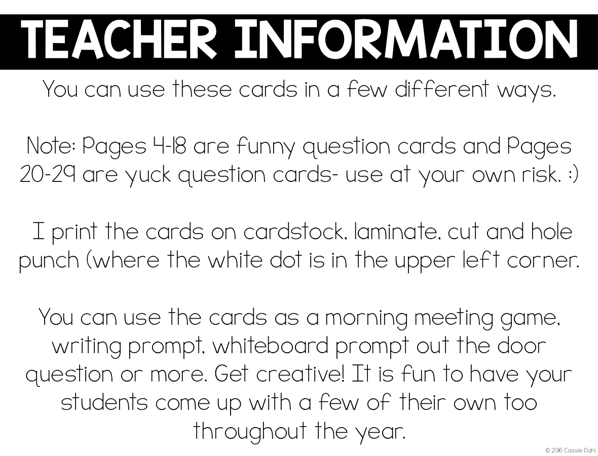 Would You Rather Question Cards - Cassie Dahl | Teaching + Technology