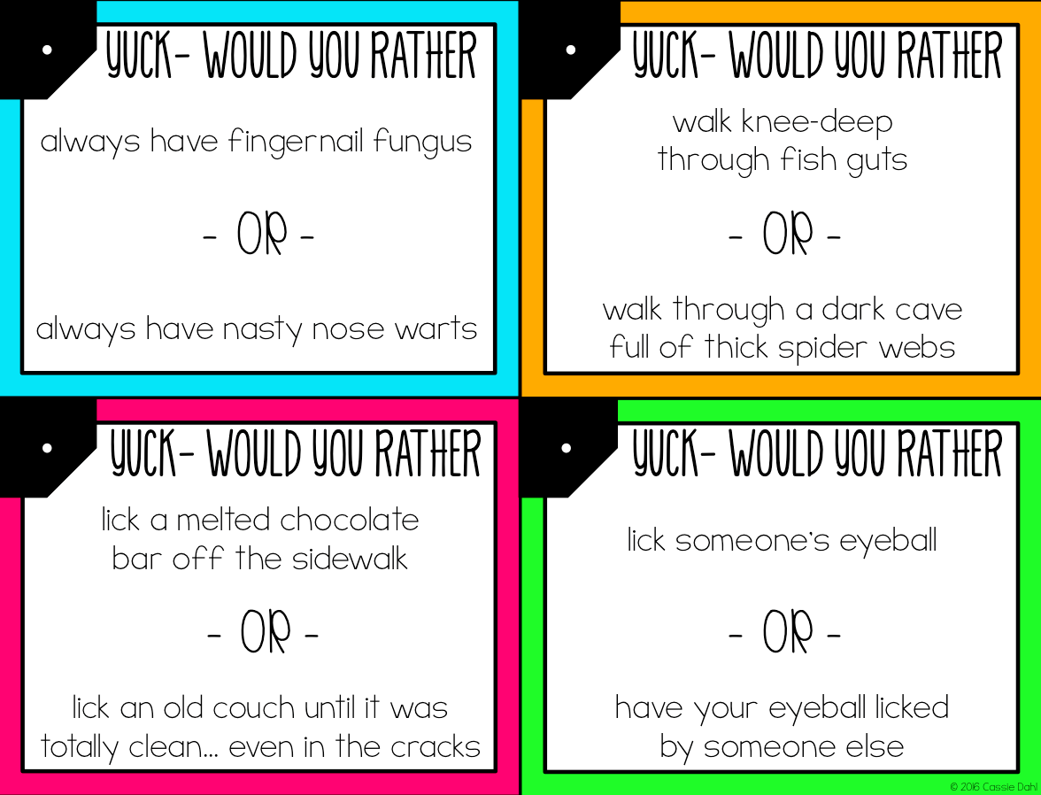 Would You Rather Questions - Writing Prompt Cards and Menus